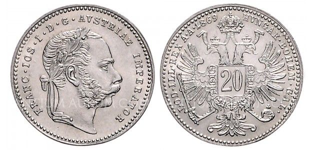 20 KREUZER 1869 FRANTIŠEK JOSEF I. (1848 - 1916)
